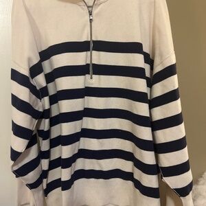 NWT Free People Striped Half-Zip Pullover Champagne Navy Pullover L